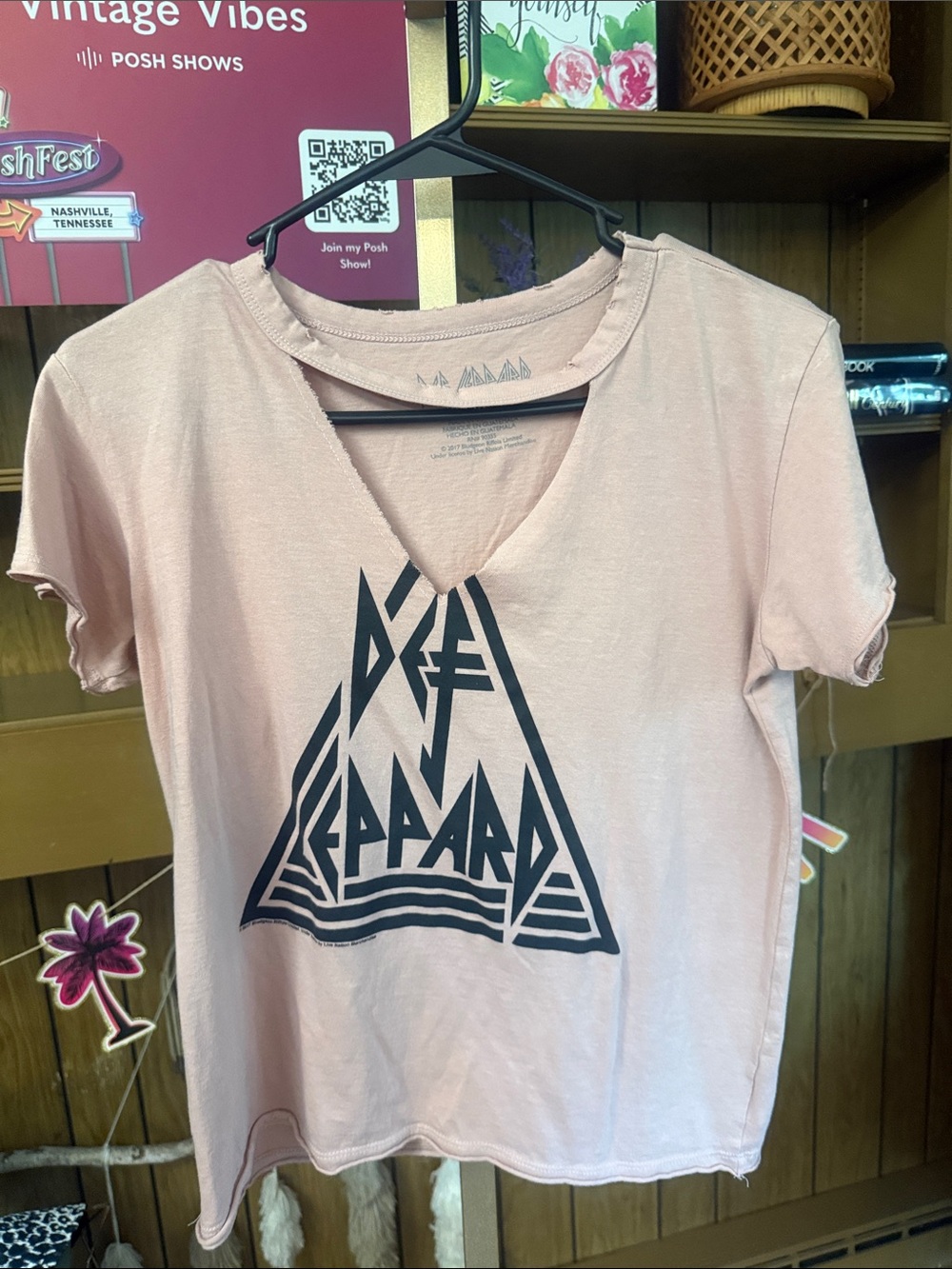 Def Leppard Soft Pink V-Neck Short Sleeve Tee